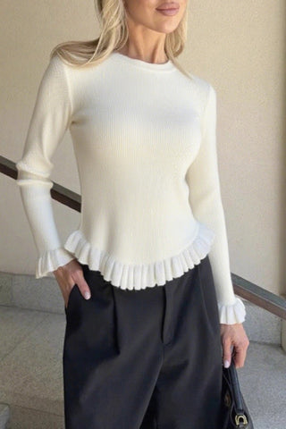 Ruffled Hem Long Sleeve Knit Top