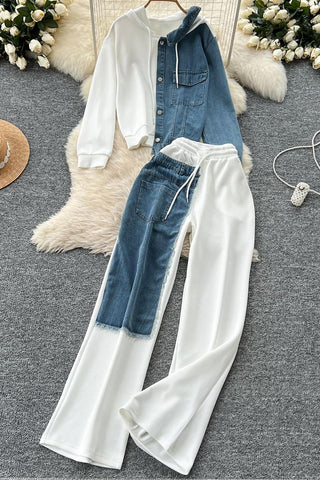 Two-Tone Denim Pants Set