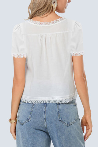 Lace-Trim Button-Down T-Shirt