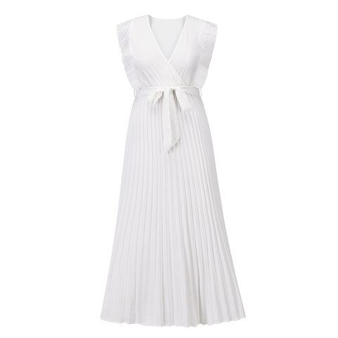 Wrap-Pleated Casual Maxi Dress
