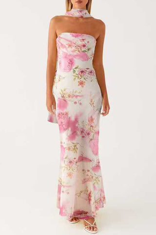 Floral Halter Evening Dress