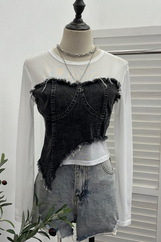 Distressed Layered Denim Blouse