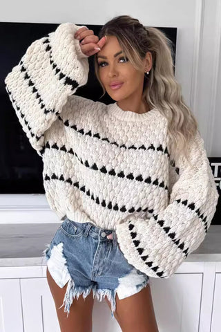 Textured Knit Sweater with Striped Accents
