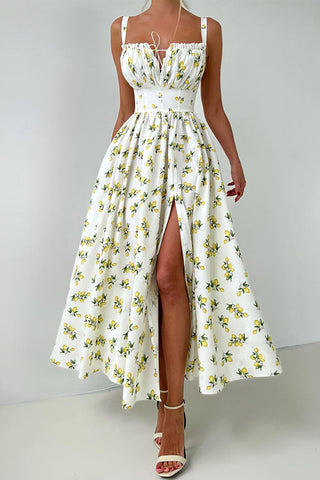 Digital Print Ruffle Backless Dress