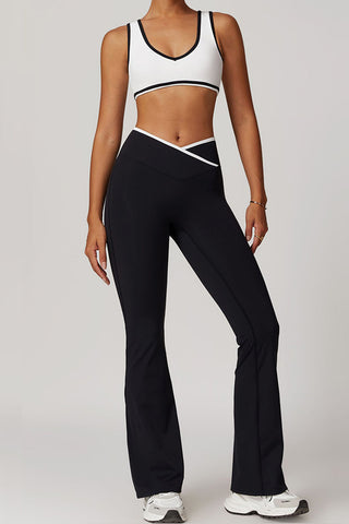 Plunge Neck Two-Piece Flared Pants Set