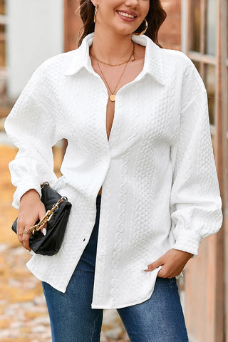 Cable Texture Puff Sleeve Loose Shacket