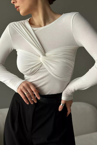 Stylish Twist-Front Long Sleeve Top