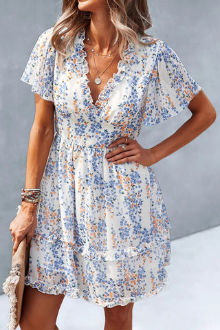 Floral V-Neck Ruffle Dress