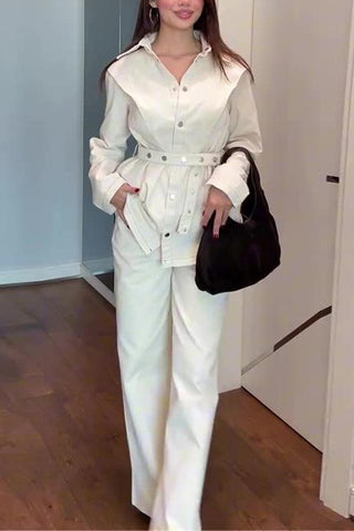 Versatile Belted Denim Pants Set