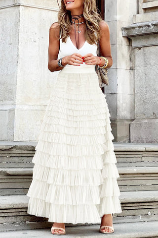 Layered Ruffle Maxi Skirt