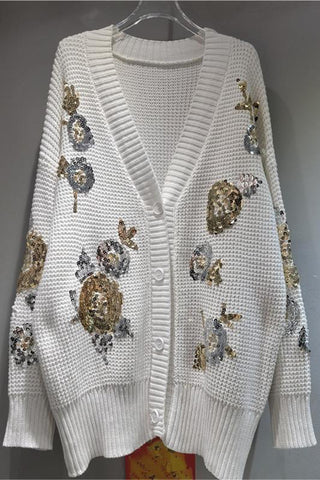 Sequin Embellished Button-Front Cardigan