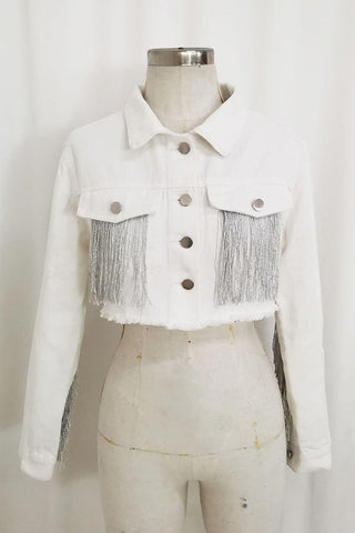 Fringed Cropped Denim Jacket