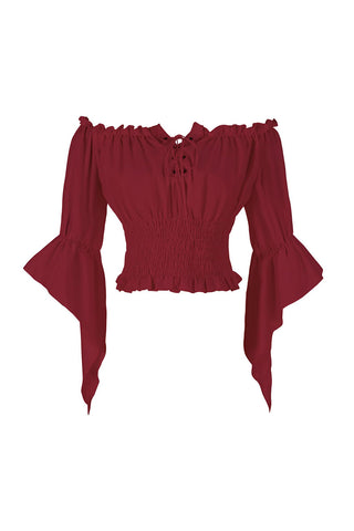 Off-Shoulder Lace-Up Blouse