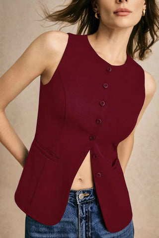 Button-Front Sleeveless Tank Top