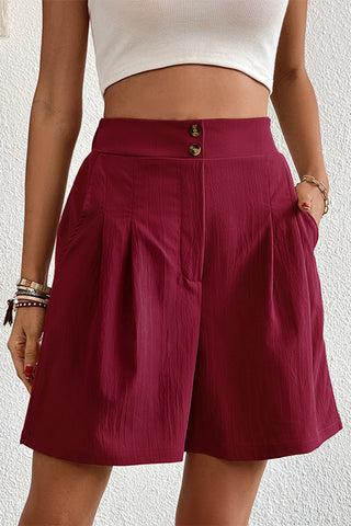 High-Waist Pleated Casual Shorts