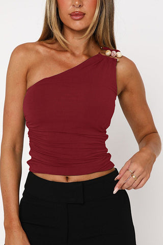 Asymmetrical Pearl-Accent Tank Top