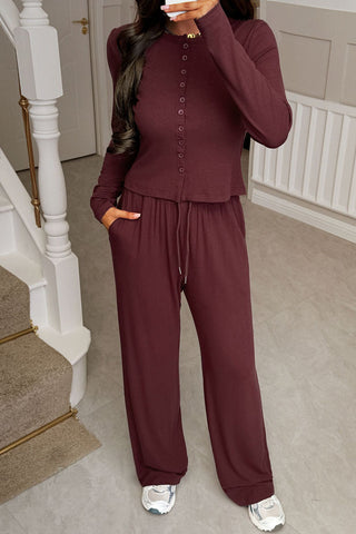 Button-Front Lounge Pants Set