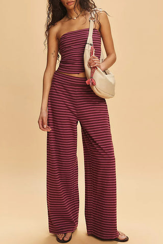 Strapless Striped Pants Set