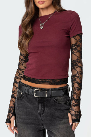 Lace Sleeve Fitted Tee