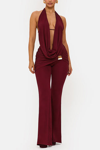 Halter Neck Top and Flared Pants Set