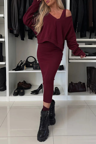 Off-Shoulder Skirt Set with Crop Top