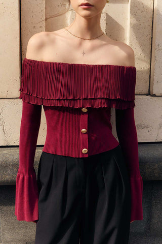 Off-Shoulder Buttoned Blouse