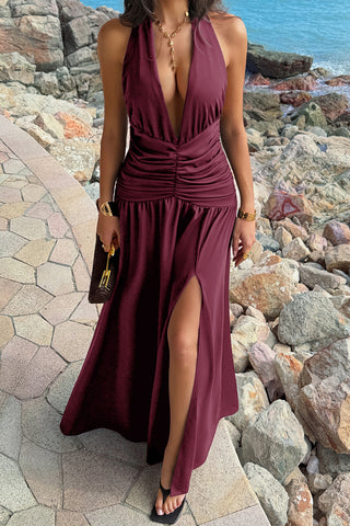 Elegant Halter Maxi Dress with Slit