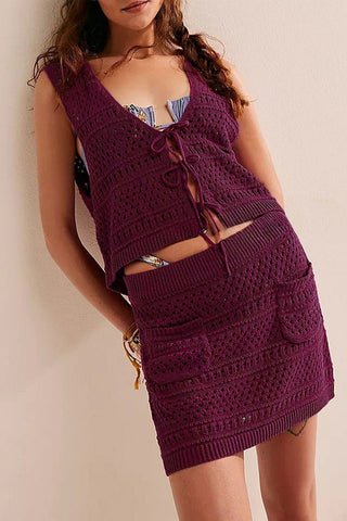 Lace-Up Crochet Skirt Set