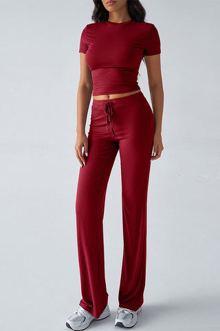 Short-Sleeve Crop Top and Pants Set