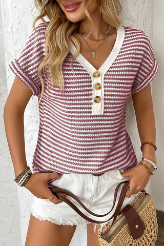 Striped Button-Front Casual Top