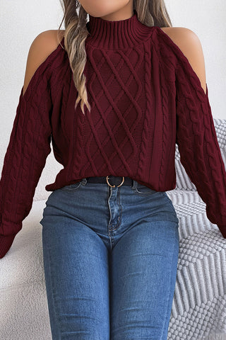 Cutout Shoulder Cable Knit Sweater