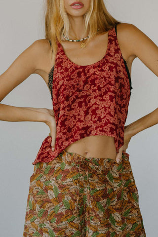 Printed Tank Top with Asymmetrical Hem