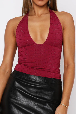Rhinestone Plunge Crop Cami