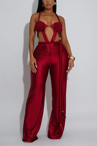 Elegant Tie-Front Jumpsuit with Rosette Accents