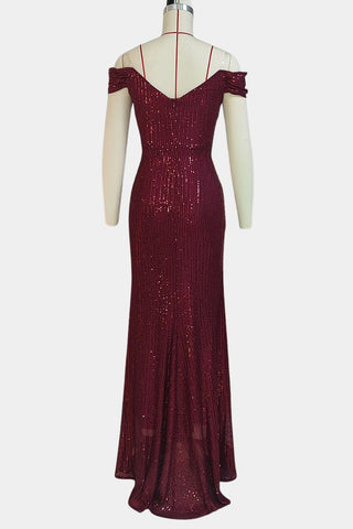 Off-Shoulder Ruched Gown with Slit