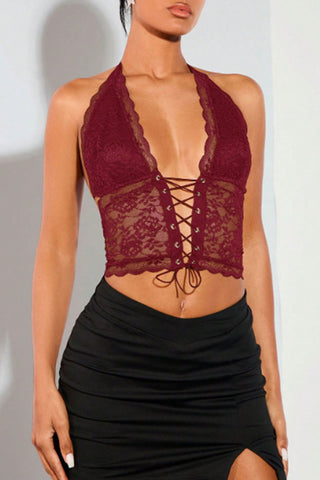 Lace-Up Halter Tank Top