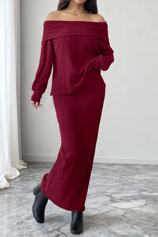 Off-Shoulder Knit Skirt Set