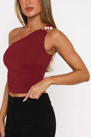 Asymmetrical Pearl-Accent Tank Top