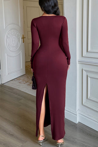 Elegant Knot-Front Long Sleeve Dress