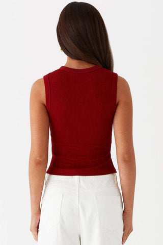 Button-Front Sleeveless Crop Top