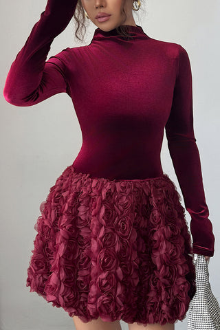 High-Neck Floral Evening Dress