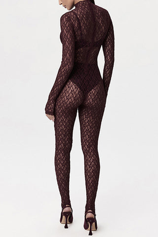 Elegant Lace Long-Sleeve Jumpsuit