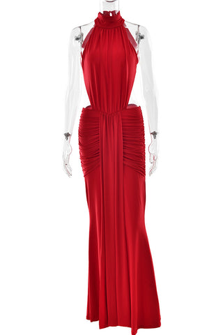 Ruched High-Neck Evening Gown