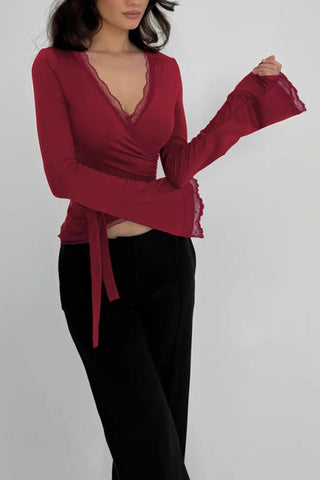 Wrap Tie Waist Long Sleeve Top