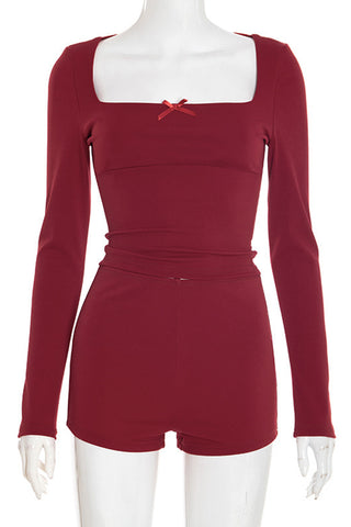Square Neck Long-Sleeve and Shorts Set