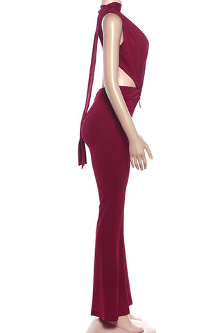 Plunge V-Neck Jumpsuit with Keyhole Detail