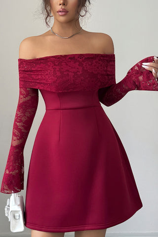 Off-Shoulder Lace Sleeve Night Out Dress
