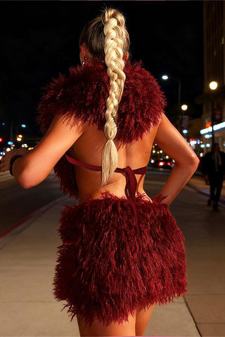 Fluffy Hooded Skirt Set