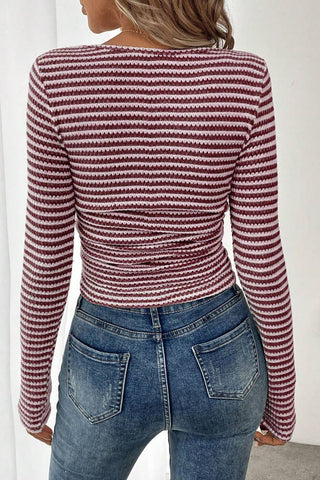 Striped Square Neck Long Sleeve Blouse