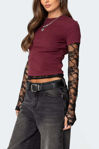 Lace Sleeve Fitted Tee